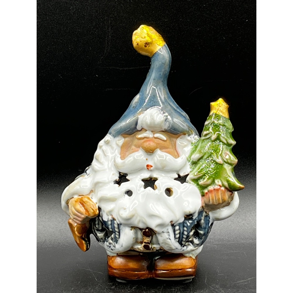 Clay Pottery Santa Claus Gnome Tea Light Votive Candle Holder Christmas Decor 5"